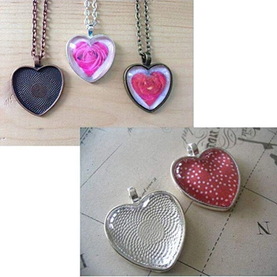 £5.40 • Buy 10Pcs Heart Bezels Pendant Trays With Glass Cabochon Dome Tiles Jewelry Making