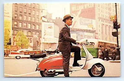 Scooter Vespa Motorcycle  Scooter Man  Postcard Ad Chrome Reproduction 2001 • $4.99