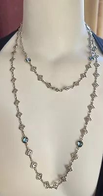 David Yurman Sterling Silver 18k Gold Blue Topaz Renaissance 47” Long Necklace • $849