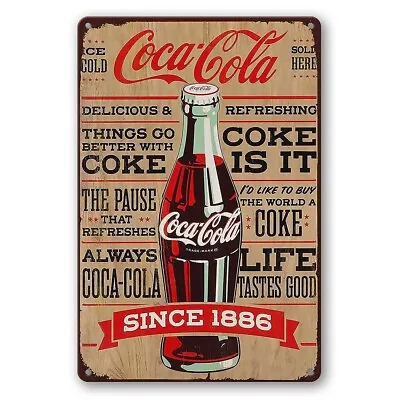 2X Tin Sign COCA COLA COKE IS SINCE 1886 REFRESHING DRINK Decorate Rustic Look • $25.12