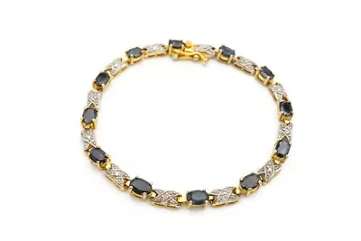 $26.99 • Buy Gold Plated Sterling Silver 925 Sapphire Diamond Tennis Bracelet 7.25 
