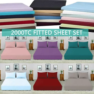 $17.09 • Buy 2000TC Ultra Soft Single/Double/Queen/King Hotel Bed Pillowcase Fitted Sheet Set