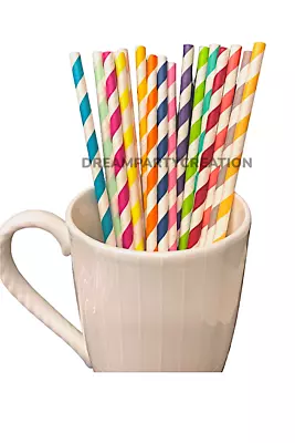 Assorted Colors Eco-Friendly 7.75  STRIPED Paper Straws Choose Package Amount • $1.75