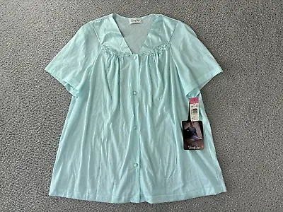 Vintage Vanity Fair Pajama Top Womens Large Blue Azure Mist Nylon Deadstock NEW • $18.02