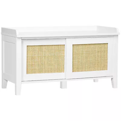 Entryway Shoe Rack Bench With Storage Cabinets Rattan Sliding Doors Hallway Seat • $68.78