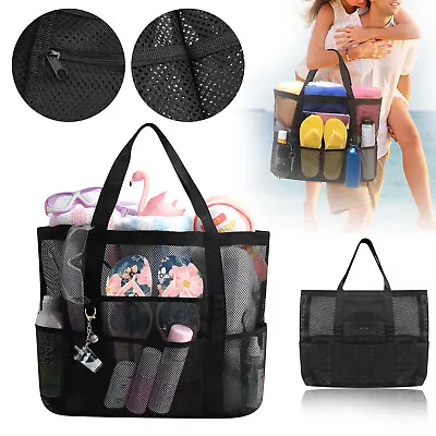 Nylon Summer Beach Bag Oversized Shoulder Tote Toy Handbag 9 Mesh Zipper Pockets • $12.48