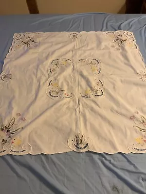 Vintage? Cotton Embroidered Cut Work Small Tablecloth Easter 31 X31  • £12