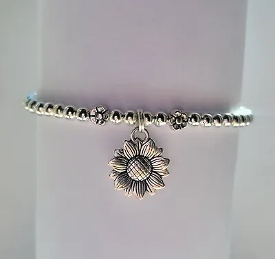 £4.50 • Buy Silver Plated Bracelet Charm Stacker Bracelet With Sunflower Charm