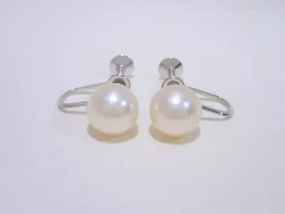 MIKIMOTO 14k White Gold Akoya Pearl 8.1 Mm Screw Back Earrings • $280