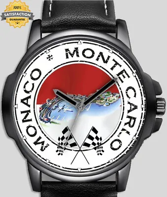 Monaco Monte Carlo Flag Art High Quality Leather Strap Wrist Watch • $58.98