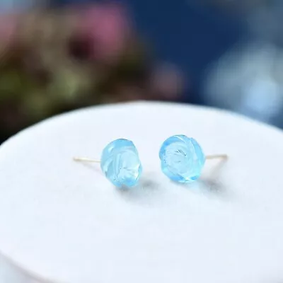 Natural Aquamarine Stone Flower Stud Earrings Blue Crystal Earrings Silver Post • $13.50