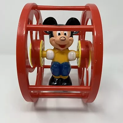 Vintage Disney Mickey Mouse In A Wheel 1960 Red Spinning Toy • $10.19