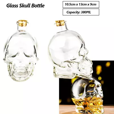 380ML Glass 3D Skull Head Bottle Whiskey Wine Vodka Drinking Glass Decanter Bulk • $14.95