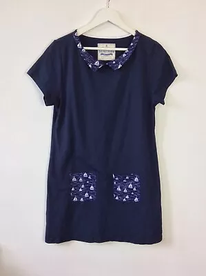 Brakeburn Dress Women Size 14 Navy Nautical Boat Print Sailor 100% Cotton A-Line • £21.99