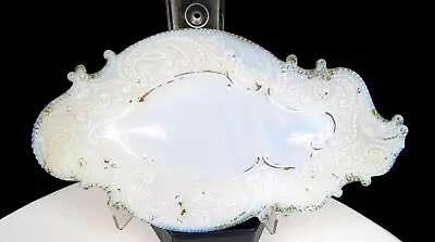 Victorian White Milk Glass Beaded Scroll Work Antique 8 3/4  Dresser Tray • $32.47