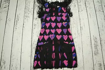 Versace For H&M Size 38 US8 US 8 (UK 10) Black & Pink Heart Fringe Mini Dress • $50