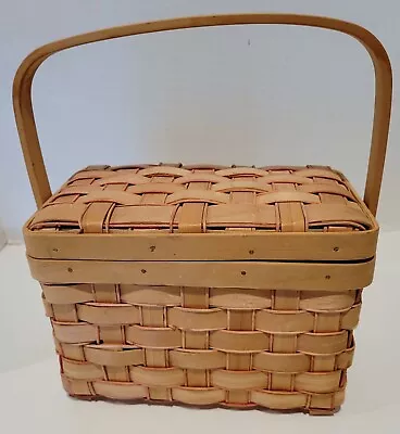 Vintage Woven Basket With Hinged Lid & Handle ~ 8.5  X 5  X 6  ~ EUC • $6.95