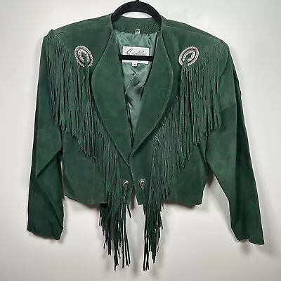 SCULLY Vintage Suede Leather Western Crop Jacket Green Womens Size 10 • $115