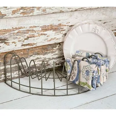 CTW Home Vintage Style Rustic Wire Dish Rack – Half Round Plate Display • $57.95