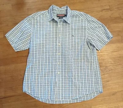 Vineyard Vines Button Down Shirt Mens L Blue Plaid Slim Fit Tucker Short Sleeve • $12.99