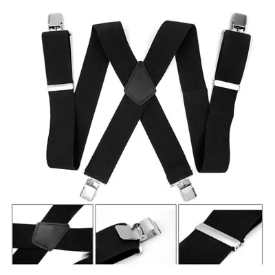 IntBuying Mens Braces Suspenders Black 50mm(1.9 ) X Type Durable Suspenders • $5.89