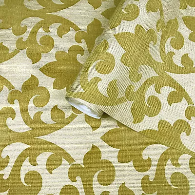 Flocking Embossed Wallpaper Roll Gold Metallic Flocked Textured Velour Damask 3D • $3.82