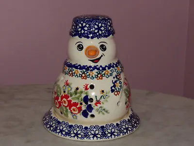 Polish Pottery Snowman Tea Light! UNIKAT Signature Exclusive Zoey Pattern! • $97.99