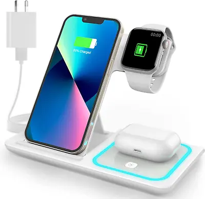 3 In 1 Wireless Charger White Charging Stand Dock For IPhone Apple Watch AirPods • $31.99