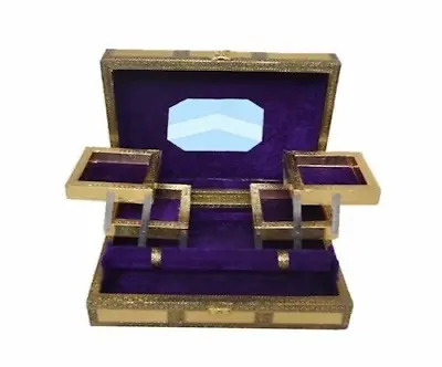 £19.99 • Buy Indian Rustic Gold Embossed Jewellery Box With Violet Purple Interior Velvet