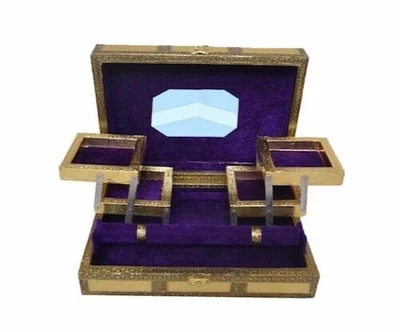 £19.99 • Buy Indian Rustic Gold Embossed Jewellery Box With Violet Purple Interior Velvet