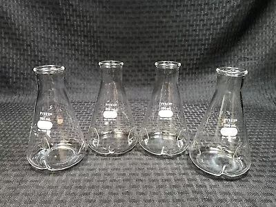 $39.99 • Buy (4) CORNING PYREX 250mL Glass Plain Erlenmeyer Flask W/ 3 Baffles 28mm ID Neck