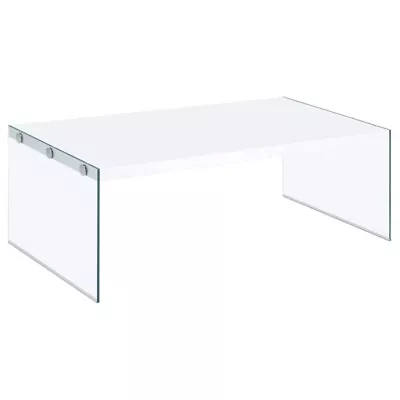 Pemberly Row Modern Rectangular Coffee Table With Clear Glass Legs In White • $131.79