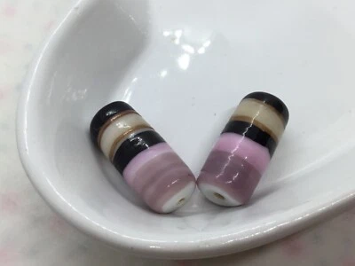 £1.45 • Buy 2 Lampwork Hand Painted Tube Glass Beads, White, Pink, Black 20mm X 12mm Approx