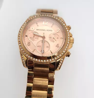 Michael Kors MK-5263 Blair Watch Women Rose Gold / Copper Tone Pave Bezel • $13.94