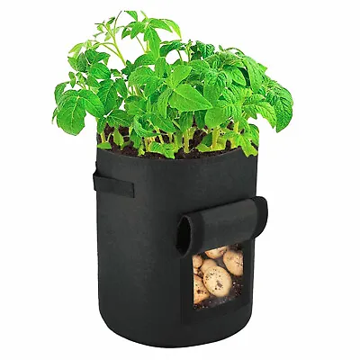 Non-woven Fabric Potato Grow Bags Garden Vegetable Container With Window Black • £15.99