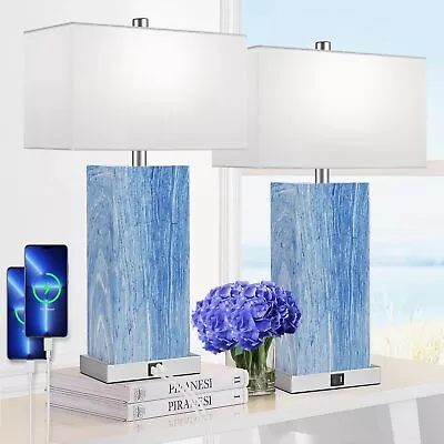24” Tall Touch Control Table Lamps Set Of 2 Blue Navy W/ USB&  • $119.82