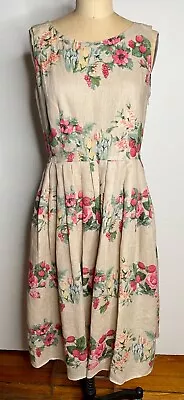 Vtg 90's Laura Ashley Floral Linen Pleated Sundress Dress*9 S/m • $49.99