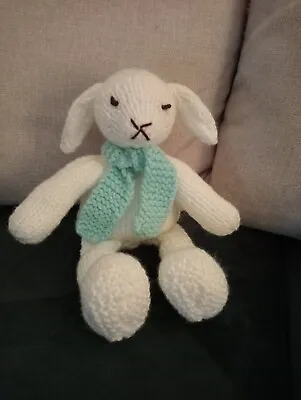 Easter Collection Hand Knitted  Toy Cream With Green Scarf 24 Cm Rabbit   • £6