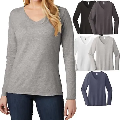 Ladies Long Sleeve T-Shirt VNeck Soft Preshrunk Cotton Womens Tee XS-XL 2X 3X 4X • $12.99