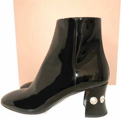 Miu Miu- Prada Ankle Boots Crystal Heel Black Patent Leather Booties 37 • $358