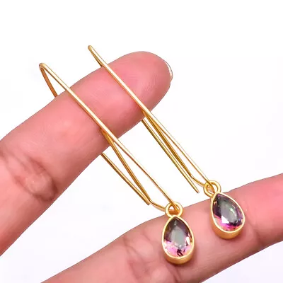 Black Rainbow Mystic Fire Topaz Gold Plated 925 Sterling Silver Earring 2.46 E27 • $12.14
