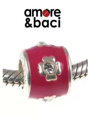 £13.99 • Buy AMORE & BACI 925 Silver, Red Enamel & Swarovski CRYSTAL FLOWER Charm Bead
