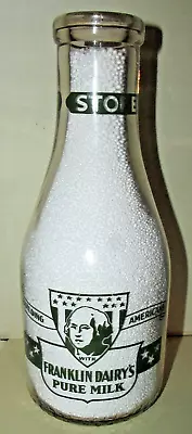 RARE Ben FRANKLIN DAIRY'S GREEN PYRO MILK BOTTLE Qt NH New Hampshire RISQUE LADY • $62