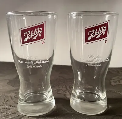 Set Of 2 Vintage Schlitz Beer 10oz Glasses. The Beer That Made Milwaukee Famous. • $24.99