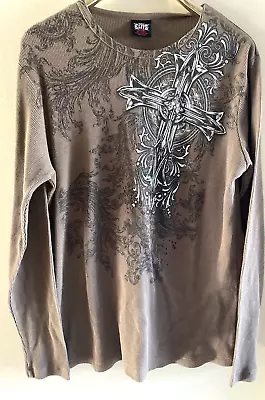 Vintage MMA Elite Shirt Men's 2XL Brown Waffle Thermal Cross Wings Graphic Y2K • $45.95