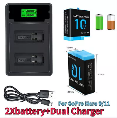 For GoPro Hero 9 Hero 10 Sports Camera 2Ah Battery +2-Channel Battery Charger • $17.49