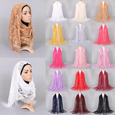 Women's Muslim Scarf Shawl Tassel Headwear Hijab Long Scarves Head Wrap Fashion • £1.84