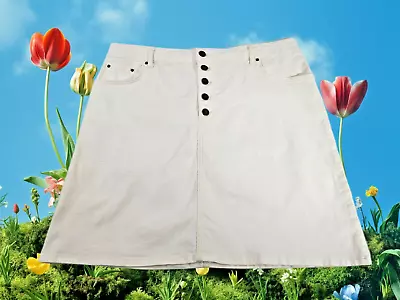 CS Women's 14 Boden Denim White Blue Jean Stretch A-Line Button Summer Skirt EUC • $20