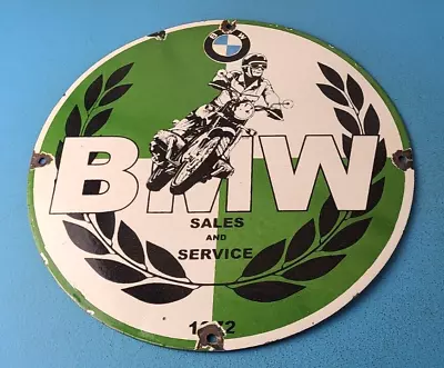 Vintage BMW Sign - Porcelain Sales Motorcycle Sign - Gas Pump Service Auto Sign • $144.47