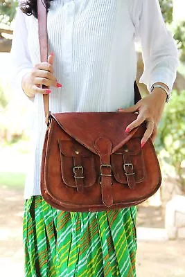 Genuine Brown Leather Cross Body Vintage Style Women Shoulder Bag Handmade Purse • $50.71